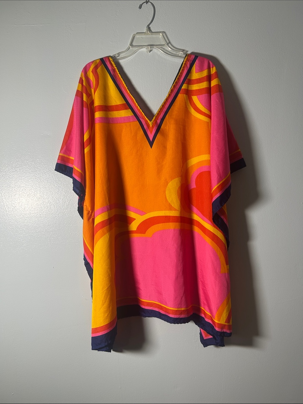 Bijoux Terner Pink and Orange V-Neck Colorblock Tunic/Swim Cover